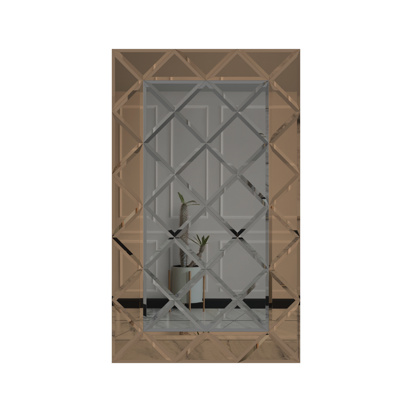 Faceted Mirror 1125 x 1875 Grey with Bronze Perimeter
