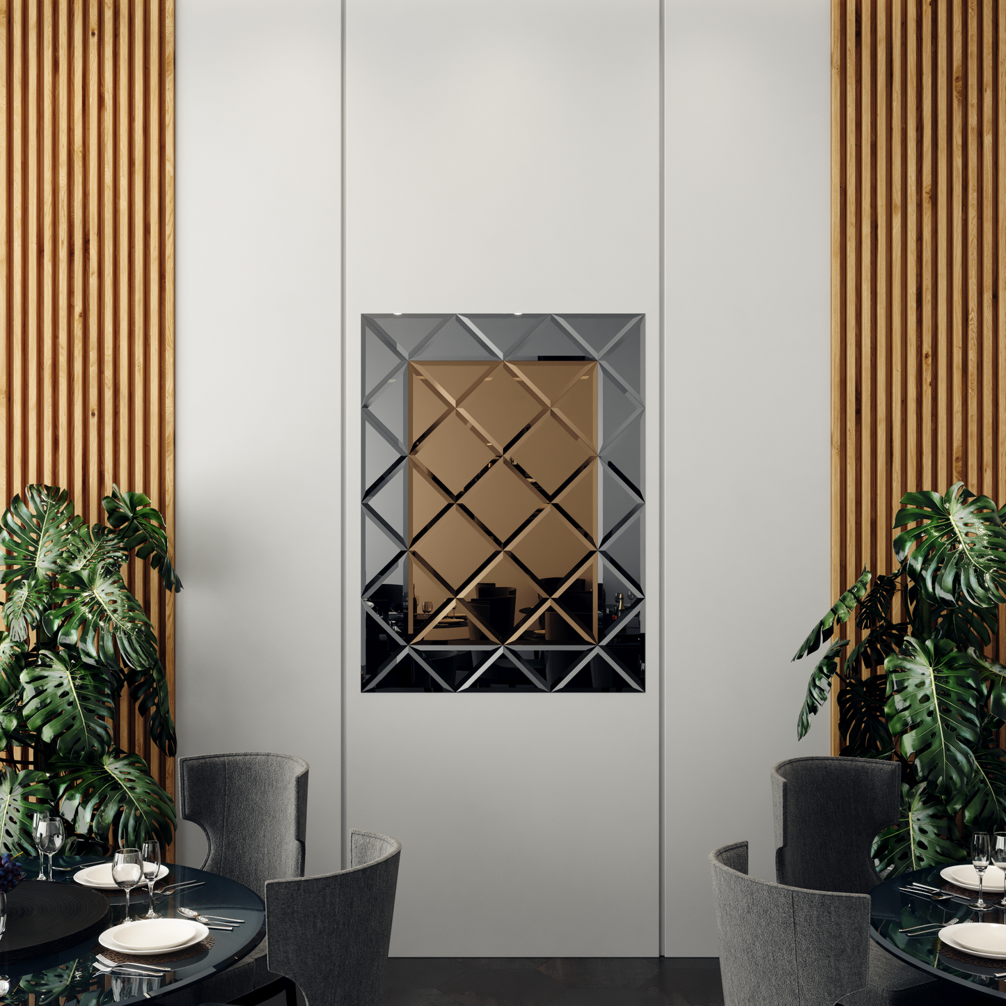 Faceted Mirror 1125 x 1500 Bronze with Grey Perimeter