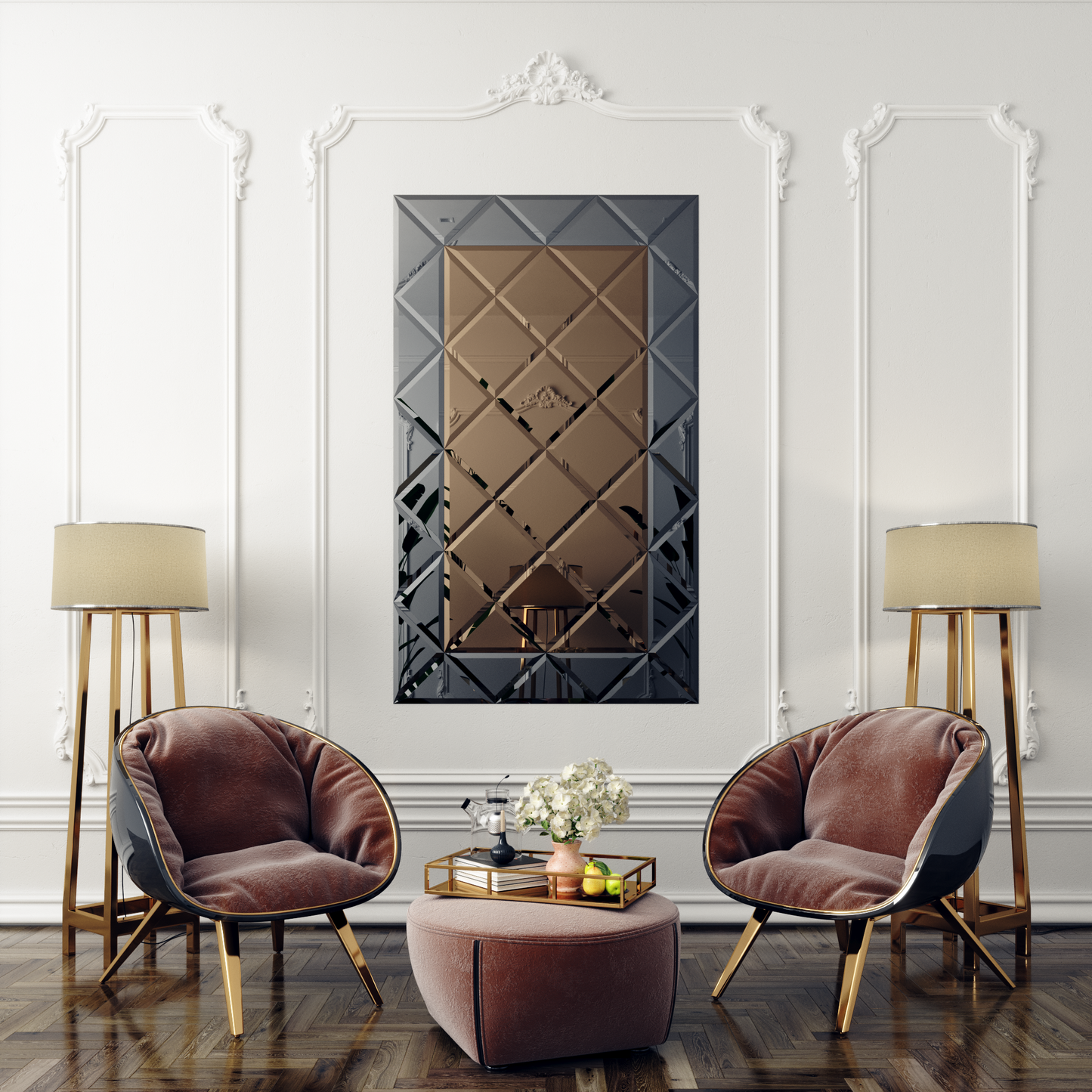 Faceted Mirror 1125 x 1875 Bronze with Grey Perimeter