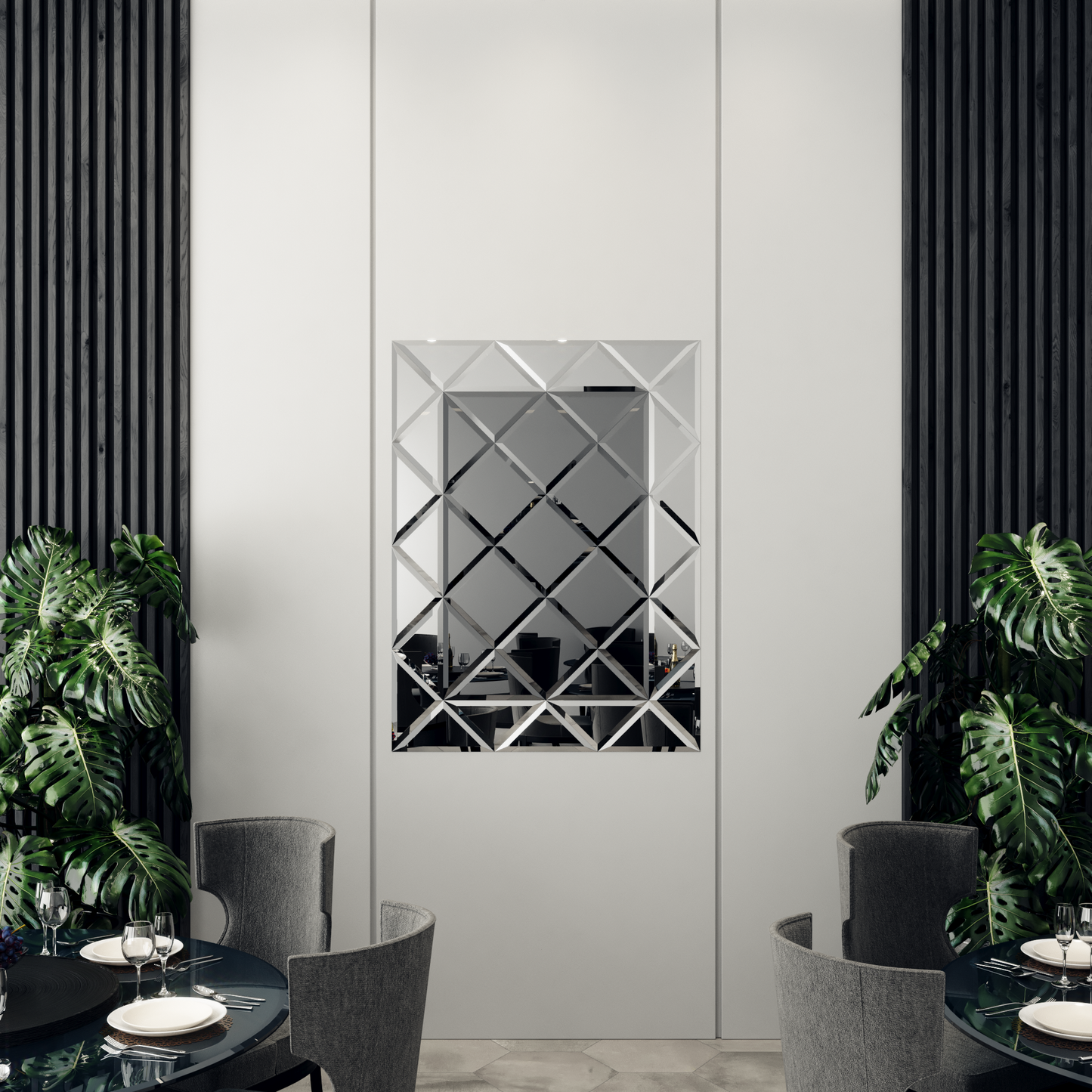 Faceted Mirror 1125 x 1500 Grey with Silver Perimeter