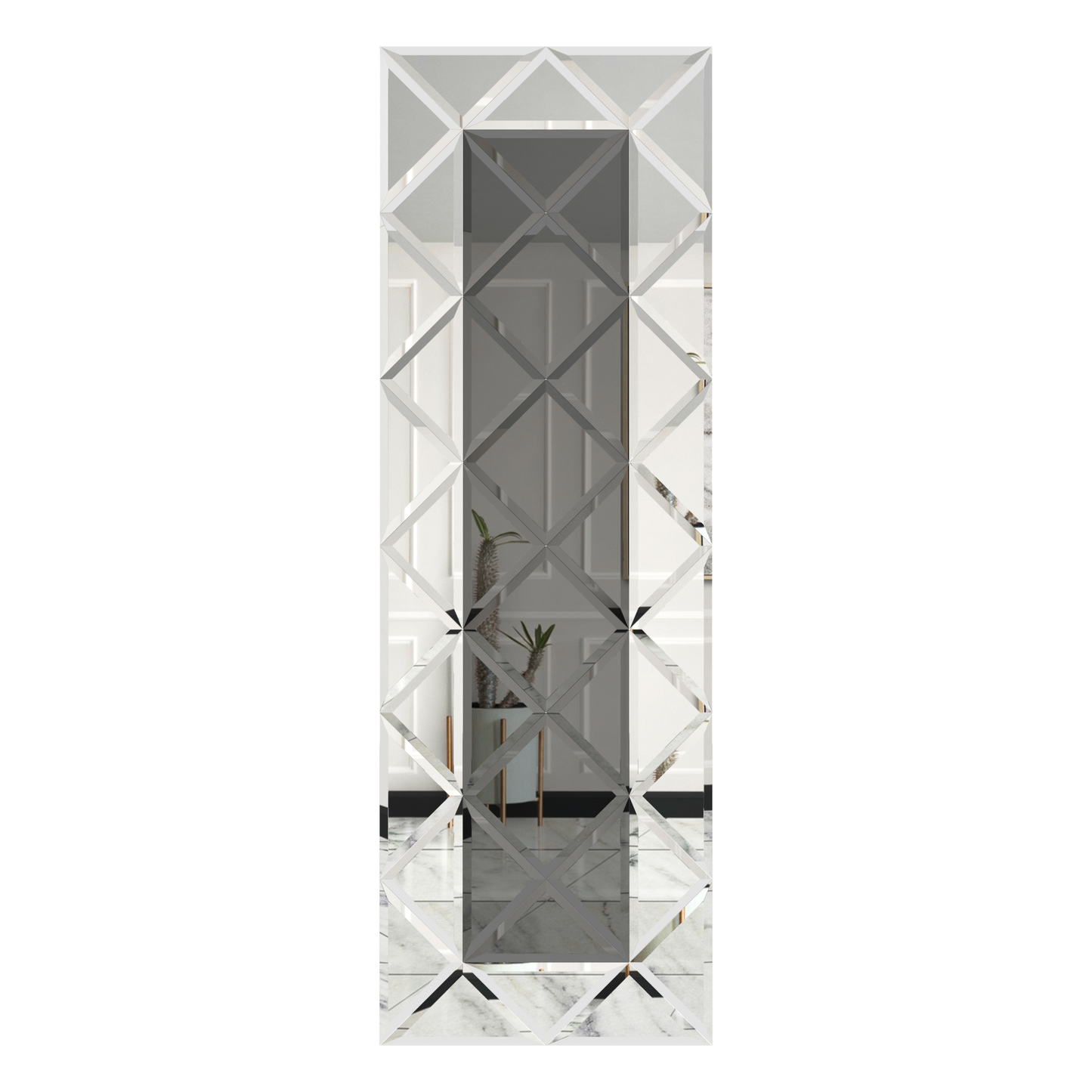 Faceted Mirror 750 x 2250 Gray with Silver Perimeter