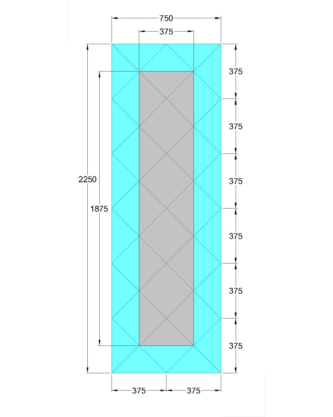 Faceted Mirror 750 x 2250 Gray with Silver Perimeter