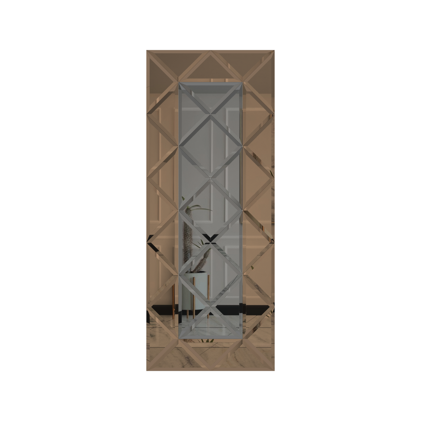 Faceted Mirror 750 x 1875 Gray with Bronze Perimeter