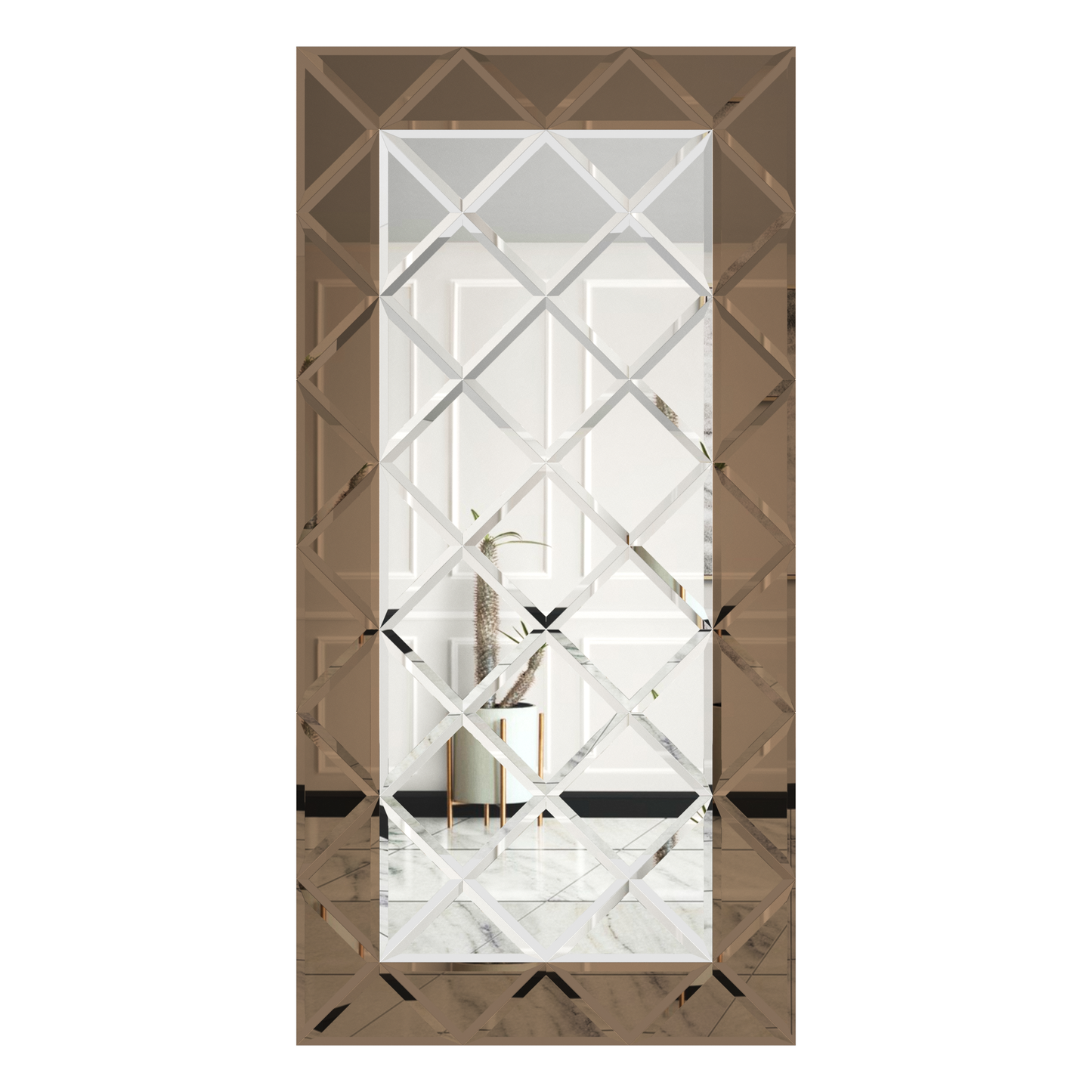Faceted Mirror 1125 x 2250 Silver with Bronze Perimeter