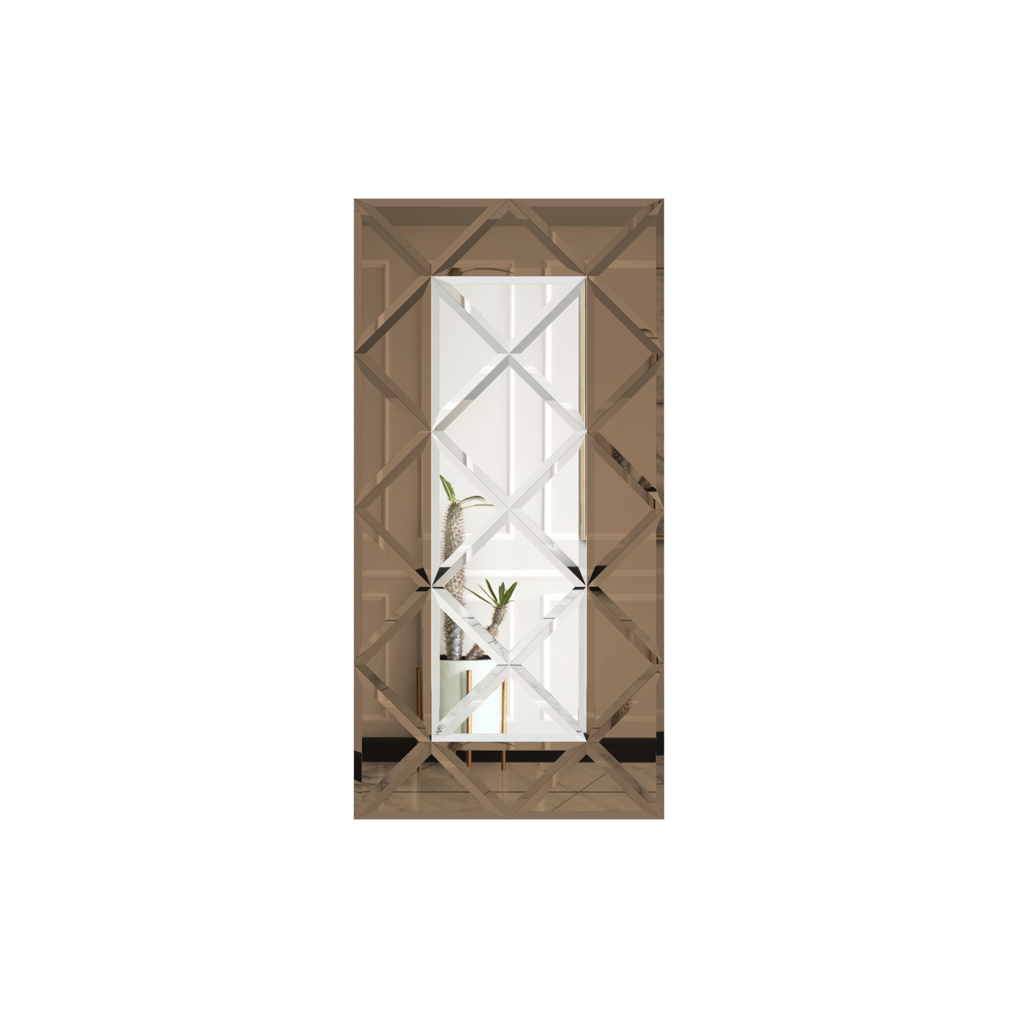Faceted Mirror 750 x 1500 Silver with Bronze Perimeter