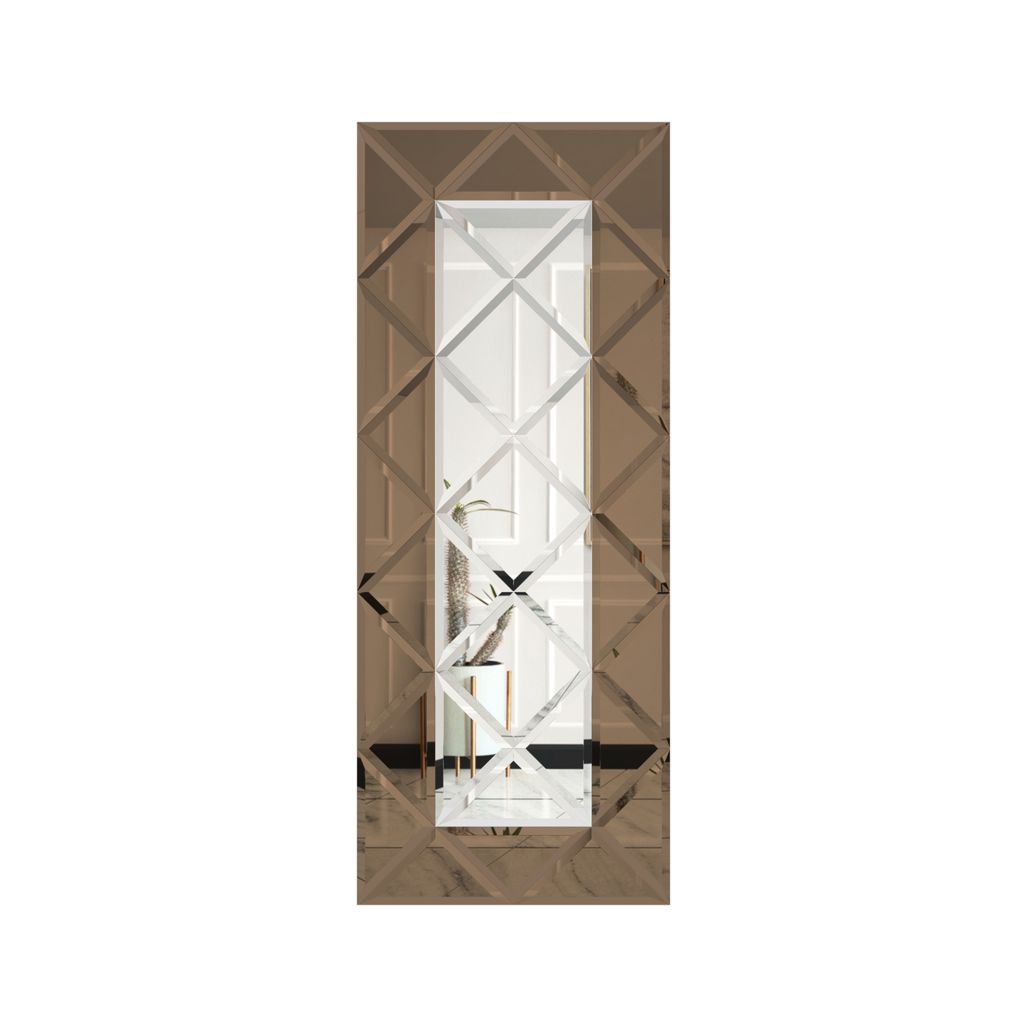 Faceted Mirror 750 x 1875 Silver with Bronze Perimeter