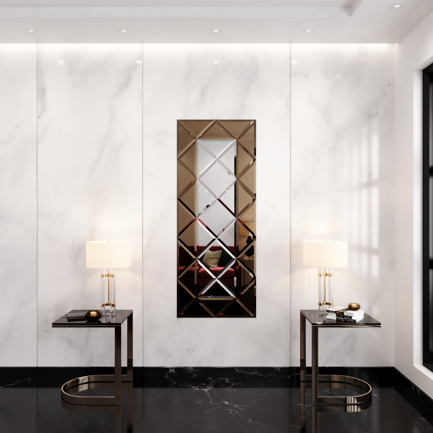 Faceted Mirror 750 x 1875 Silver with Bronze Perimeter
