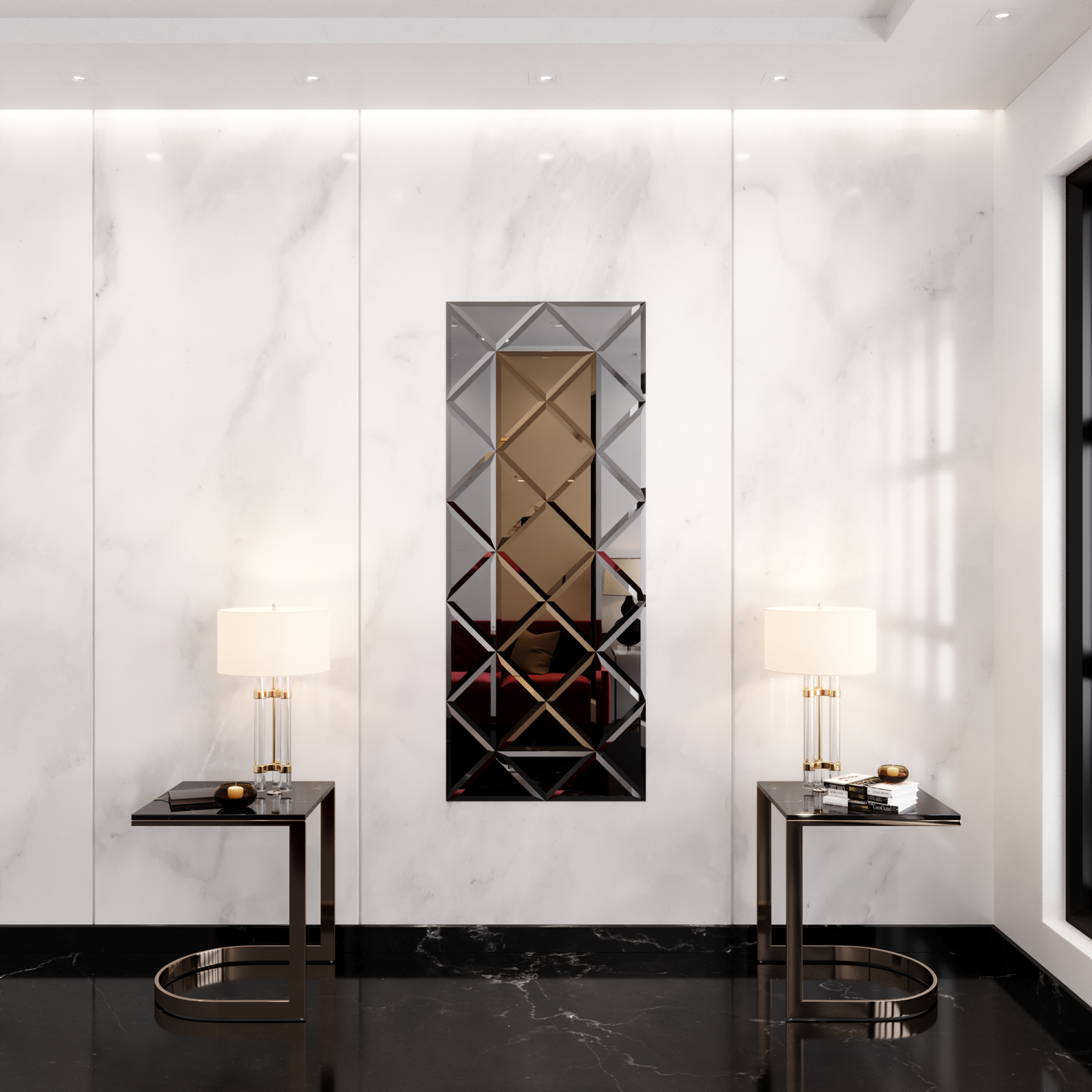 Faceted Mirror 750 x 1875 Bronze with Gray Perimeter