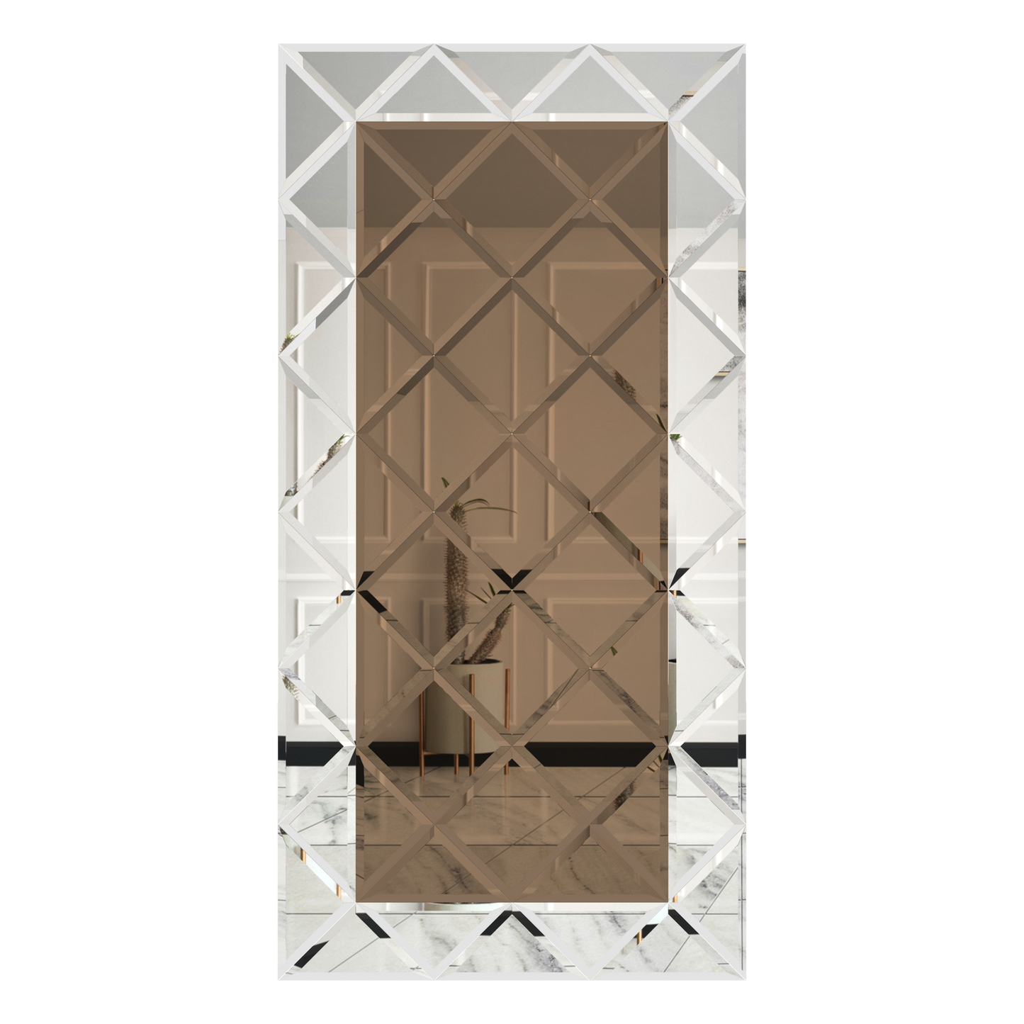 Faceted Mirror 1125 x 2250 Bronze with Silver Perimeter
