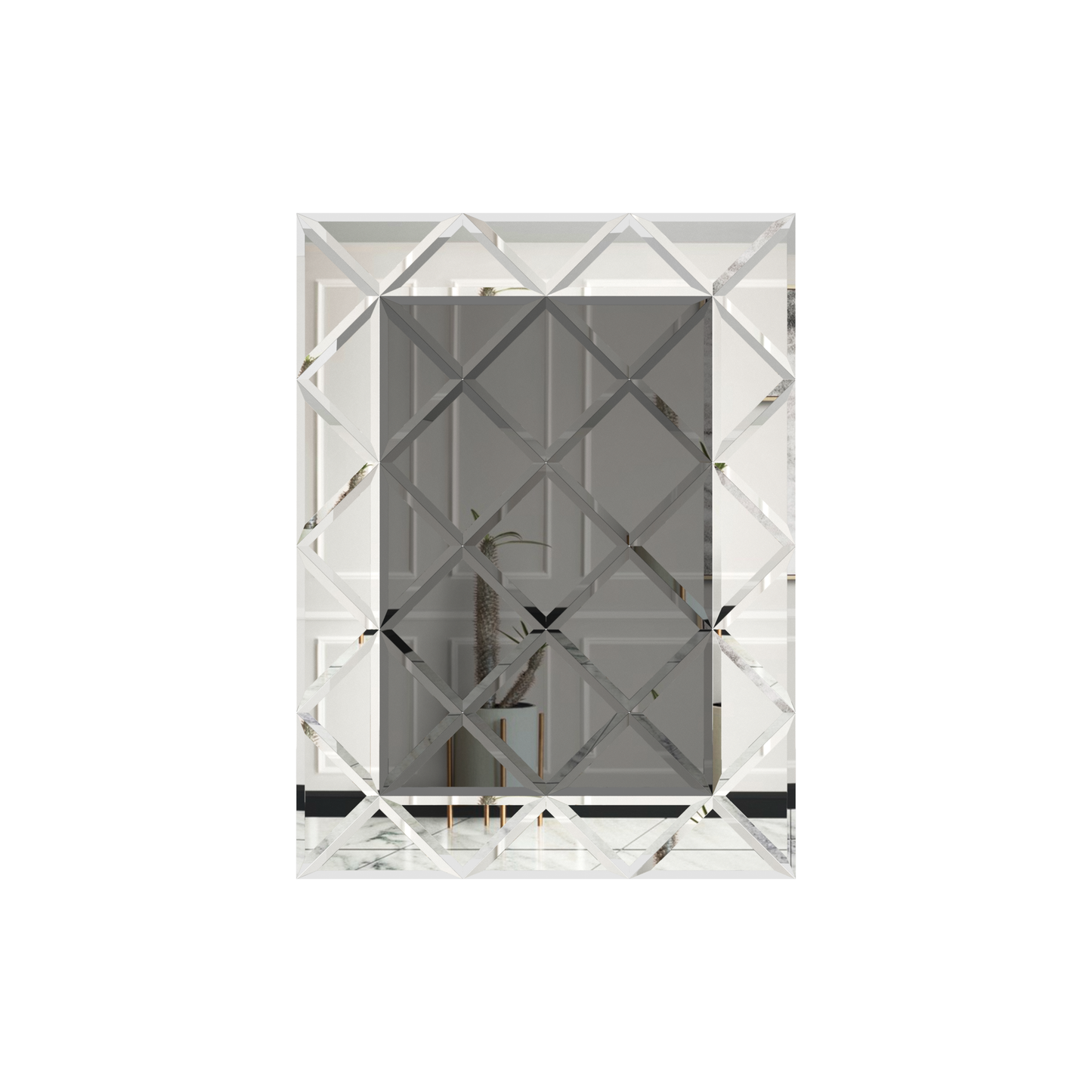 Faceted Mirror 1125 x 1500 Grey with Silver Perimeter