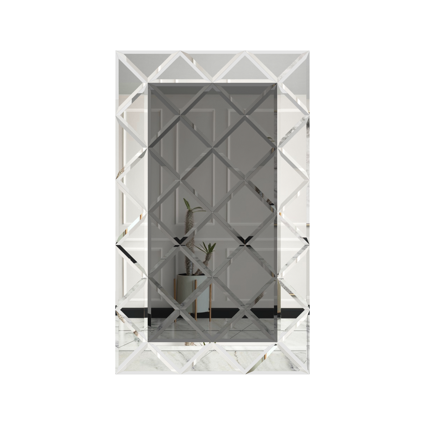 Faceted Mirror 1125 x 1875 Grey with Silver Perimeter